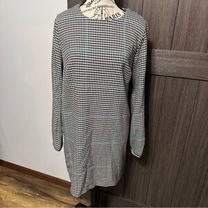 ZARA Trafaluc Houndstooth Black White Green Side Stripes Mini Dress Size L EUC!